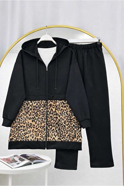 MODA VEDAT Women's Leopard Detailed Puff Scuba Set -0570