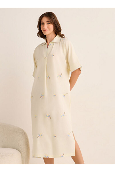 FAV Night Dress Short Sleeve Floral Embroidery Viscose