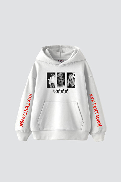 Bak Moda Hanorac alb unisex supradimensionat cu imprimeu XXXTentacion