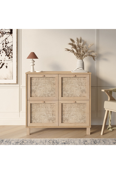 Yurudesign Dune Ayakkabılık Çok Amaçlı Dolap Ahşap Ayaklı Ahşap Jüt Kapaklı S...