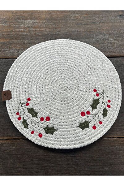 home inn Set de platouri cu aspect de paie albă – Brodat, 35 cm, Ornament ele...