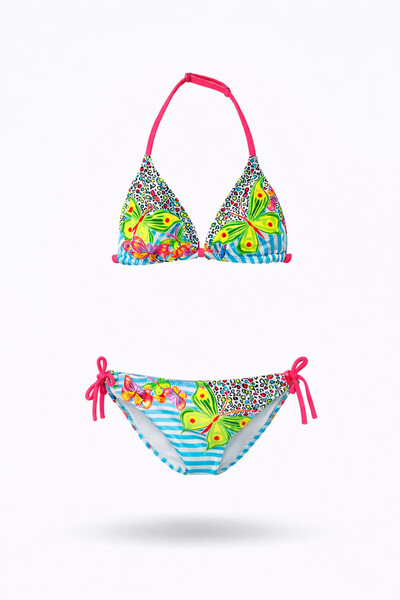 hazelin Girl's Blue Butterfly Patterned 2-8 Years Old Triangle Bikini Set Hzl...