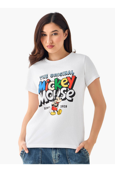 SP Characters Cotton T-shirt with Mickey Mouse Print
