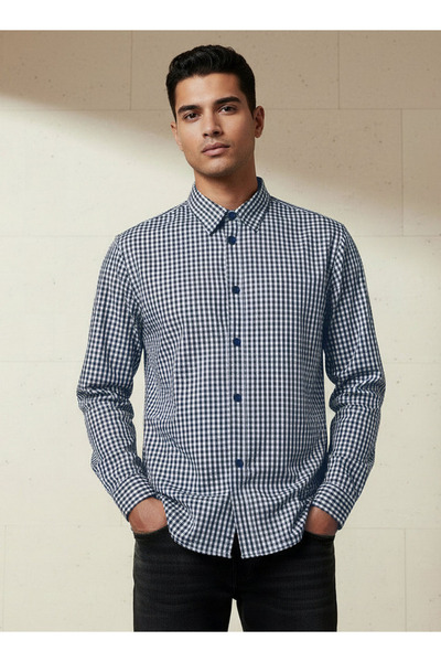FAV Men Regular Fit Collared Checked Long Sleeve Shirt