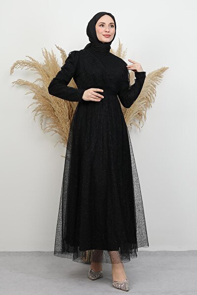 GİYZAMİLA Düş Simli Abiye Siyah