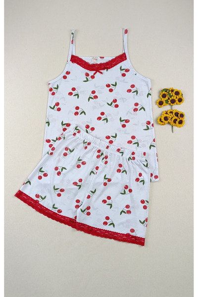 siyalife Lace Detailed Thin Strap Tank Top and Shorts Women's Pajama Set