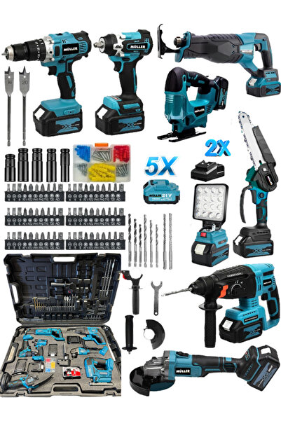Pro Müller 8'li Set 5 Batarya Matkap-Kırıcı-Dekupaj-Somun Sökme-Taşlama-Tilki...