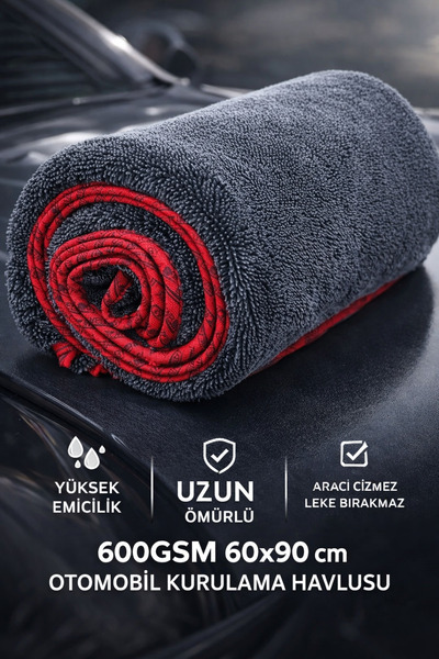 CONOCER Premium 600 GSM Mikrofiber Araba Kurulama ve Silme Havlusu 60x90 cm U...