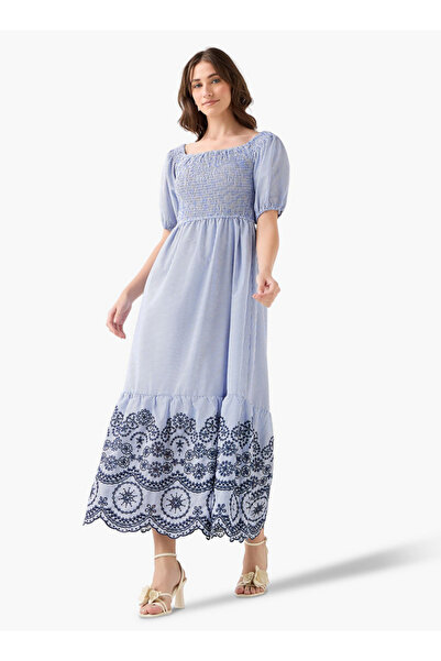 2Xtremz Smocked Midi Dress with Embroidered Hem