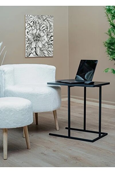 nysamo Yan Sehpa Dekoratif Metal Ayaklı Traverten Ahşap Tablalı Koltuk Yanı C...