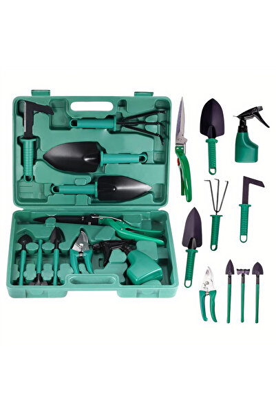 Bsr Set of 10 gardening tools, carrying bag, stainless steel+plastic, black+g...