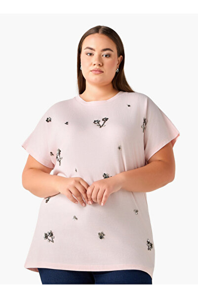 Ulla Popken تيشيرت قطني بقصة مريحة مزين بالترتر