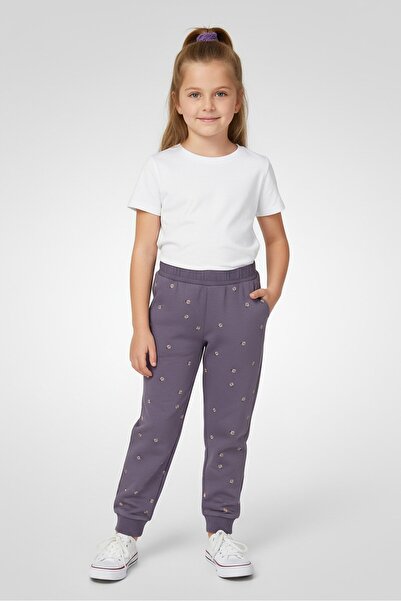 Guppyfriend Kids Girl Allover Print Sweatpants, Purple