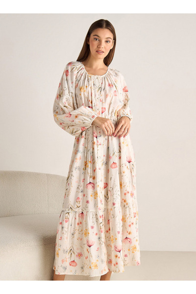 FAV فستان نوم بأكمام طويلة وحزام ربط بالحبل