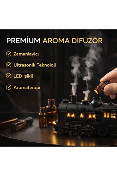SMAYLİNG Premium Tren Tasarımlı Ultrasonik Aroma Difüzör LED Işıklı, Zamanlay...