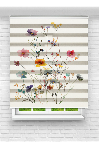 Enzo Home Renkli Çiçek Desenli Zebra Stor Perde | Modern Salon Mutfak Zebra P...