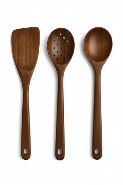 UNDHOME طقم تقديم الطعام من الأكاسيا مكون من 3 قطع - طقم تقديم يشمل ملعقة ومل...