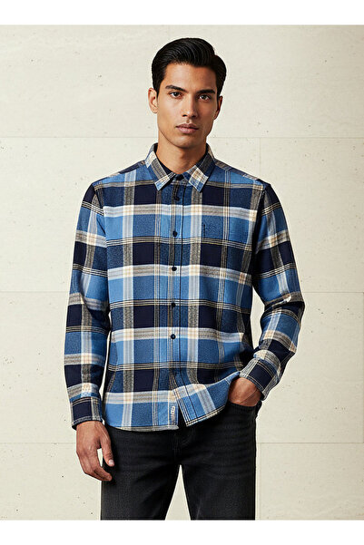 FAV قميص رجالي بقصة عادية وياقة مربعة وأكمام طويلة