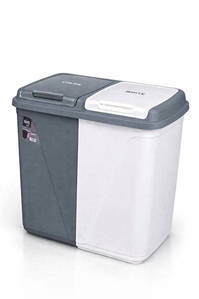 KASTAMONU PLASTİK Kirli Çamaşır Sepeti İki Bölmeli Gri Beyaz 90 Lt Hacimli