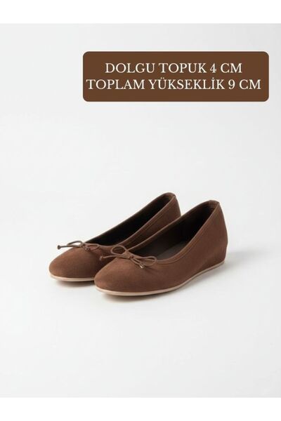 Favi Ayakkabı حذاء باليه بني من جلد الغزال مع نعل داخلي مخفي بارتفاع 4 سم وتف...