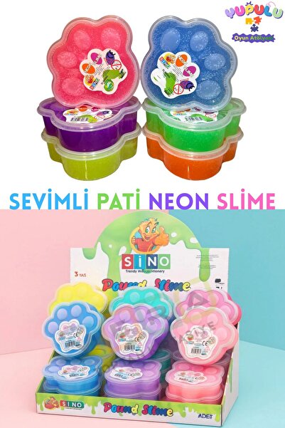 YUPULU Neon Fosforlu Hazır Slime Sevimli Pati 3 Adet Hazır Slaym Oyunu 110 gr...