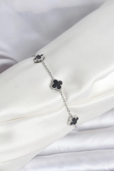 LTG Nova سوار من الفولاذ 316L باللون الفضي والأسود على شكل ورقة البرسيم للأطفال