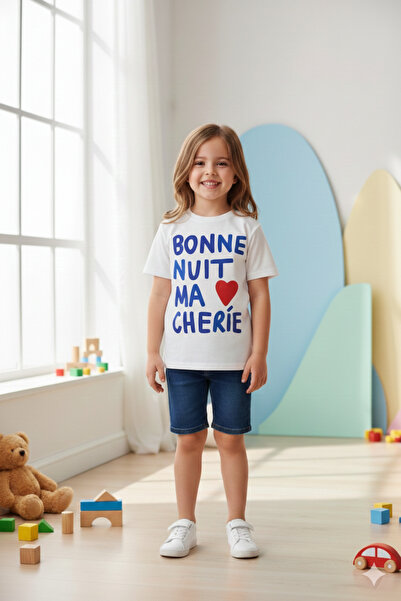 Monila Tricou pentru fete din bumbac alb imprimat, cu gât tip crewneck