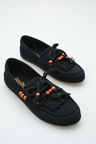 SENASTİL Dana Suede Beaded Detailed and Lace-Up Women's Daily Ballerina Shoes