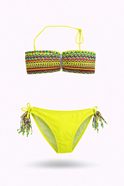 hazelin Girl's Yellow Multi-Colored String Detailed Lined Triangle Bikini Set...