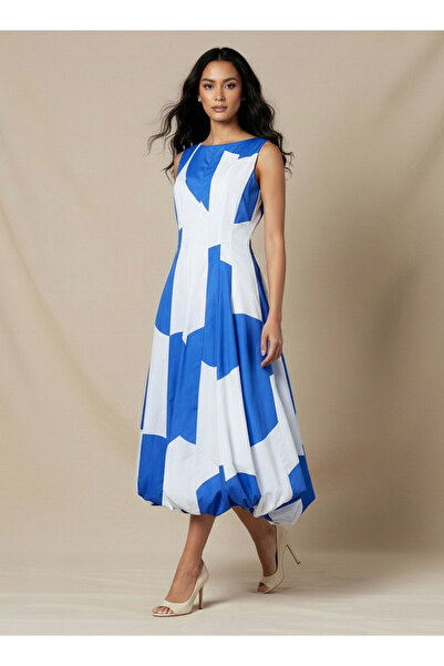 Iconic فستان نسائي مطبوع بقصة A-line وحافة منتفخة