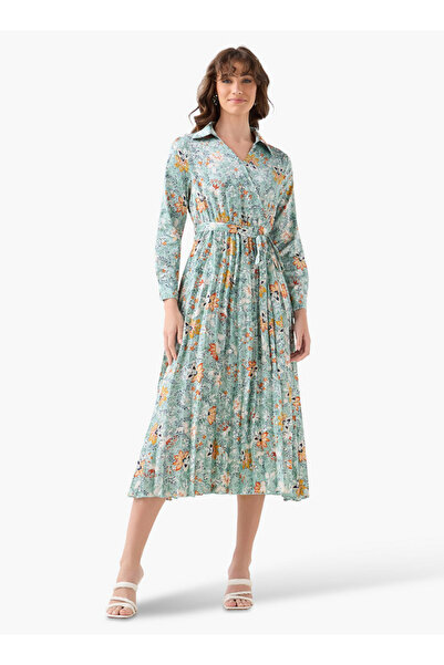FAV Midi Satin Wrap Dress with Floral Print