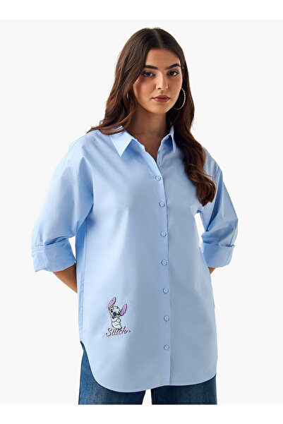 SP Characters قميص قطني غير متماثل الأطراف مع تطريز غرز