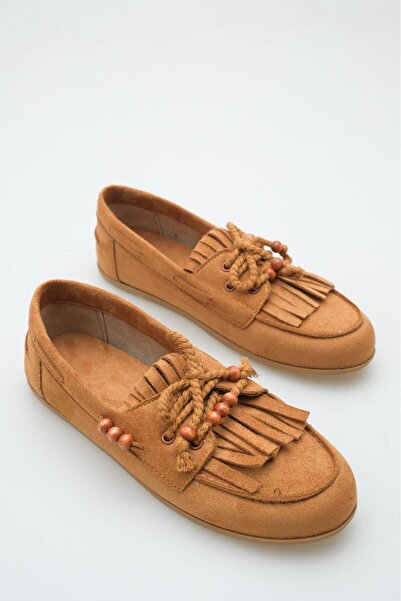 SENASTİL Dana Suede Beaded Detailed and Lace-Up Women's Daily Ballerina Shoes