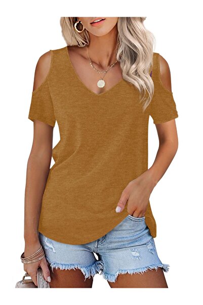Beluring Women's T-shirt, Beluring, Short sleeve, V-neck, Off-shoulder, Cotto...