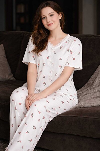 SWARO Pajama Set Short-Sleeved Floral Pattern Pajama Set