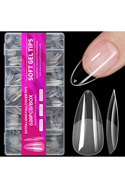 Choice Almond 1 100/320/600Pcs Short Almond Nail Tips Soft Gel Nail Tips Full...