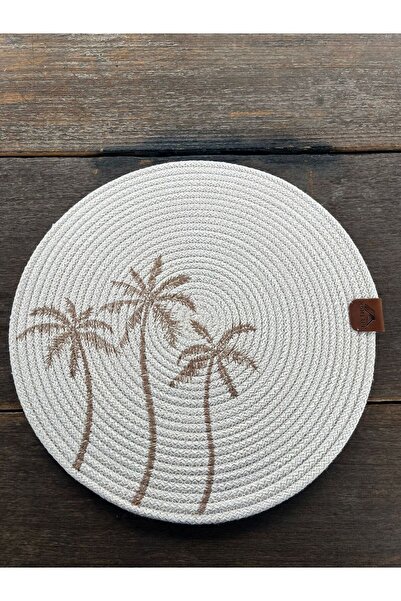 home inn Rustic Boho Round Plate 33 cm – Palm Tree Pattern – Single White Color