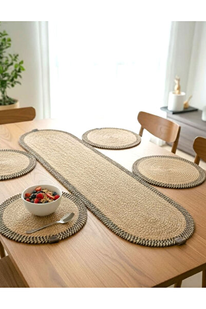 home inn Stain-Resistant Knitted Tableware Set 4 Placemats 33 cm and 1 Runner...