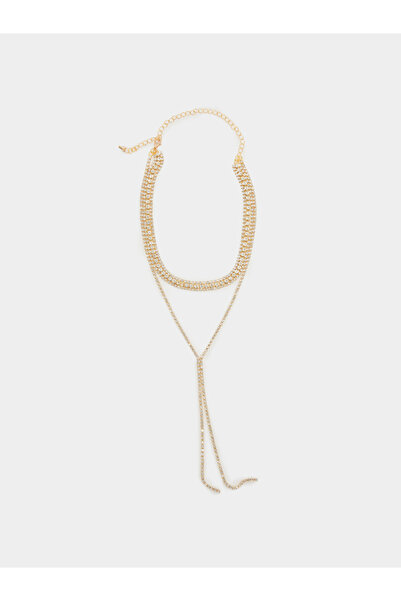 Styli Gold Rhinestone Y Lariat Necklace