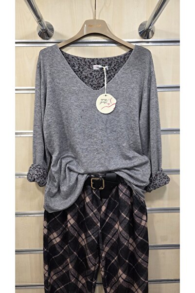 Park Moda Thin Sweater with Floral Pattern Inside