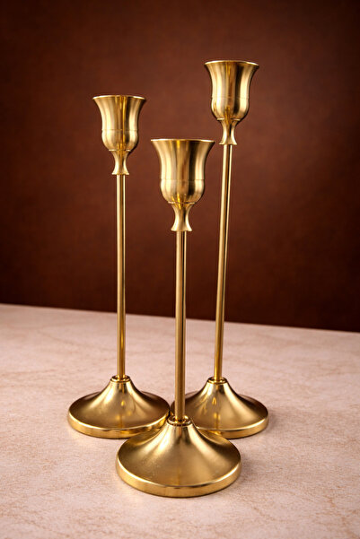 NO BRAND Set 3 Sfesnice din Alama Aurie – Suport Lumanari pentru Ritualuri, M...