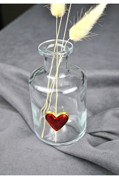 Qualitev 1 Piece Mini Glass Vase with Gilded Heart Decoration 12 cm Decorativ...