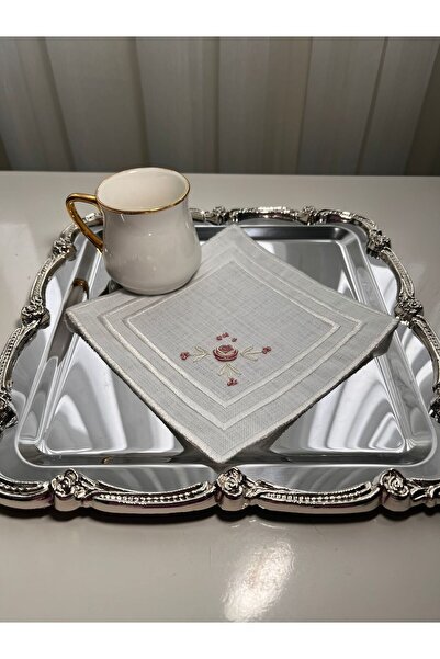 zeynmar Rokoko Hand Embroidered Coffee Serving Napkin Linen 6 Pieces -