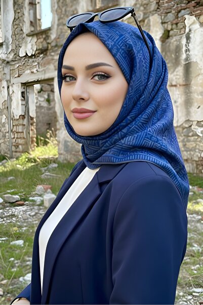 İmajButik وشاح قطني ناعم باللون الأزرق الداكن