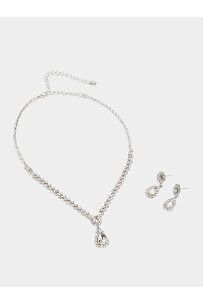 Styli Set of 2 - Silver Crystal Embellished Necklace and Earrings
