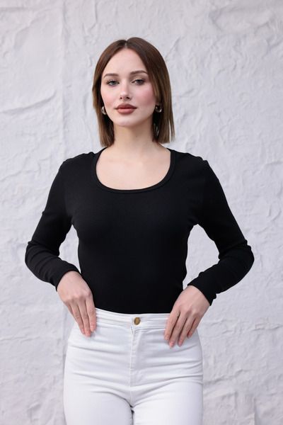 hies بلوزة نسائية سوداء ذات ياقة واسعة وأكمام طويلة للموسم الجديد