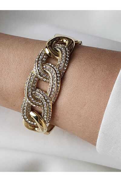 ZÜLİSCH SAMANYOLU DORİKA ZİRKON TAŞLI ÇELİK KELEPÇE 316L BİLEKLİK 14 GOLD