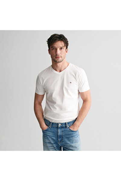 Gant Erkek Beyaz Slim Fit V Yaka T-Shirt