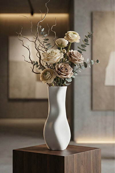 ENG.CO Velvet White - Modern Mat Beyaz Kıvrımlı Vazo (19 cm) | İskandinav Dek...