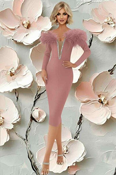 Chanttal ELEGANT DRESS WITH FEATHERS AND ACCESSORY